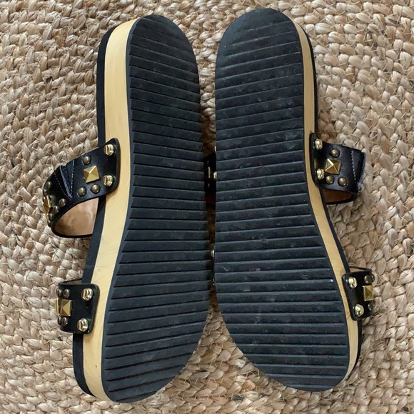 Black leather & wood Flogg double band clog slides with gold studding size 9 - Picture 5 of 5